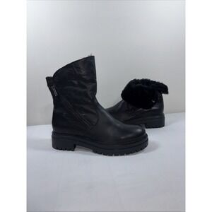 Avellini Womens 40 Black Leather Moto Biker Boots Fur Lining Whimsigoth Combat